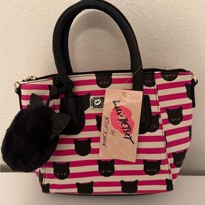 New with tags Betsey Johnson Pink and Black Cat Shoulder Bag $20 wow!